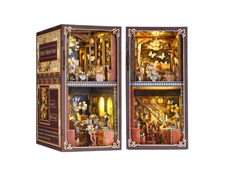 Kit de construction de bibliothèque en bois 3D en forme de papillon, puzzle DIY, maison de poupée, modèle de construction, décoration de la maison pour cadeau