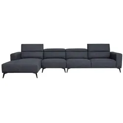 Sabaideco, Sofa + Bettsofa, Modulares Ecksofa – 4-Sitzer – LEONIE – Schwarzer Stoff – Verstellbare Kopfstützen (Ecksofa)