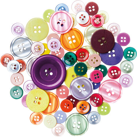 buttinette Standardknöpfe "bunt", Größe: 1–3 cm Ø, Inhalt: 150 g