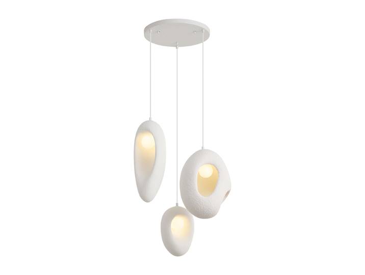 Suspension Japandi blanche avec abat-jour organique 3 lumières -