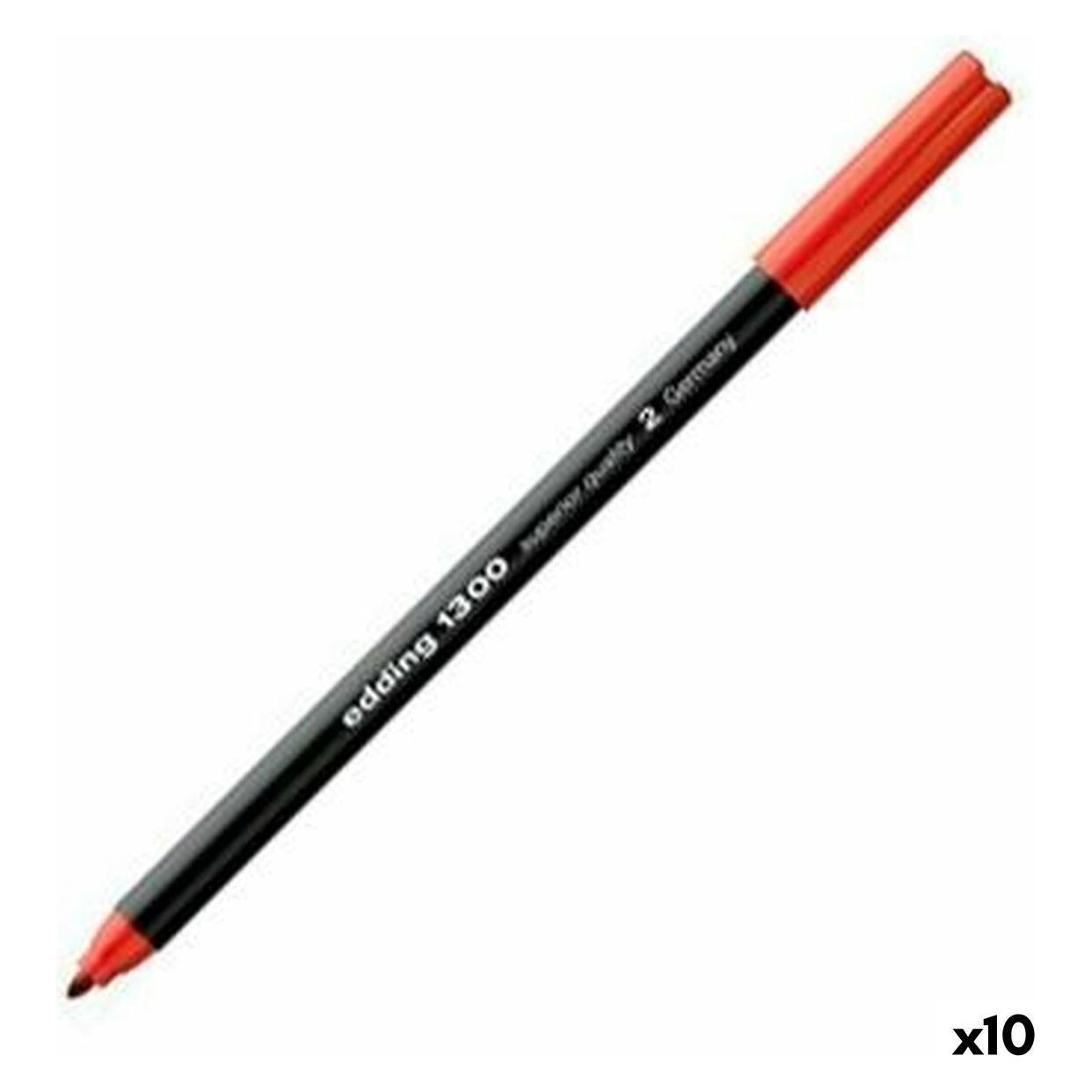 Edding 1300 Fasermaler medium - rot - 10 Stifte - Rundspitze 2 mm - Filzstift zum Zeichnen und Schre (10x) (4-1300002)