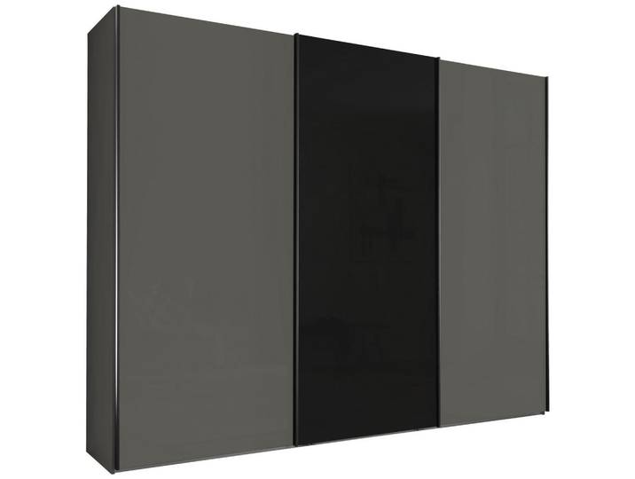 Novel Schwebetürenschrank, Dunkelgrau, Lavagrau, Glas, Holzwerkstoff, 6 Fächer, 300x236x67 cm, Goldenes M, Made in Germany, DIN EN ISO 9001, Beimöbel erhältlich, umfangreiches Zubehör erhältlich, In verschiedenen Grössen erhältlich, in verschiedenen Holzdekoren erhältlich, Türenfelder nicht untereinander austauschbar, Schlafzimmer, Komplette Schlafzimmer und Serien, Schlafzimmerserie