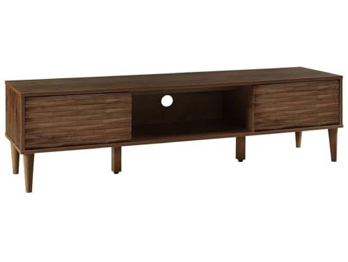Beliani TV-Schrank Lowboard dunkler Holzfarbton Retro-Stil KAYAN