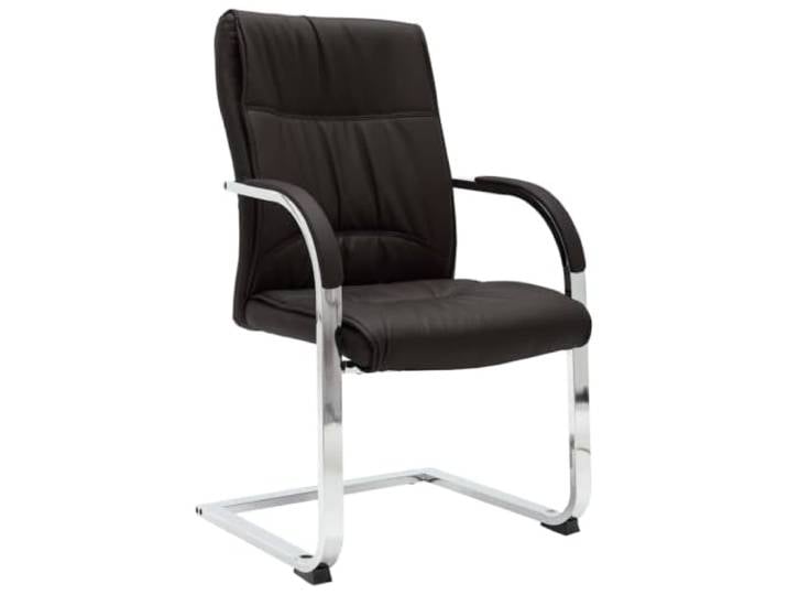 Freischwinger Bürostuhl mit Armlehnen Schwarz Kunstleder, ergonomischer Kunstlederbezug, ergonomische Rückenlehne, verchromtes Eisengestell, 110 kg Belastbarkeit, Armlehnen, Büro oder Homeoffice