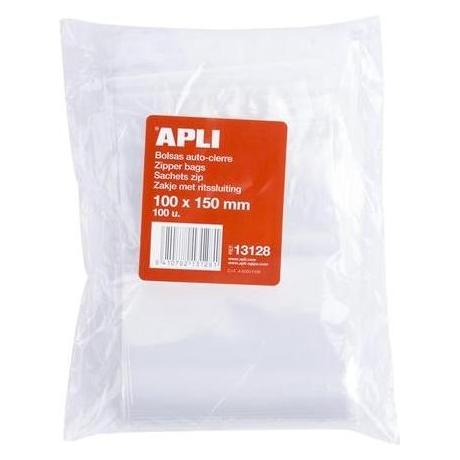 Apli Wiederverschliessbarer Plastikbeutel 100 x 150 mm - Packung mit 100 Stück (100 Stk.) (13128)