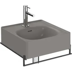 VitrA Equal Handwaschbecken-Set 66051 46,5x45,2cm, steingrau matt VC, Handtuchhalter Metall schwarz matt