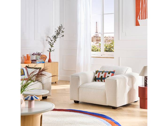 HABITAT - Fauteuil en tissu bouclette courte Mira - Ivoire - Posada II