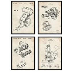 POSTER Set mit 4 Musikinstrument Patent A4 Schwarzer Rahmen