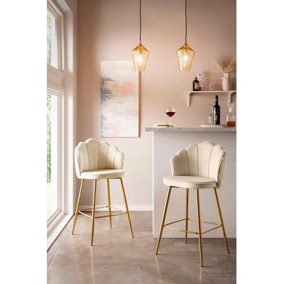Barhocker SALESFEVER "Clam Barstuhl mit Stil", beige (beige, gold), B:52cm H:100cm T:54cm, Samt (100% Polyester), Metall, Hocker, Barhocker, Extravagantes Muscheldesign im praktischen 2er Set
