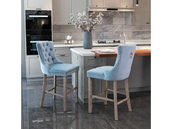 Tabourets de bar en velours - Velours luxueux - Décoration capitonnée - Pieds en bois massif