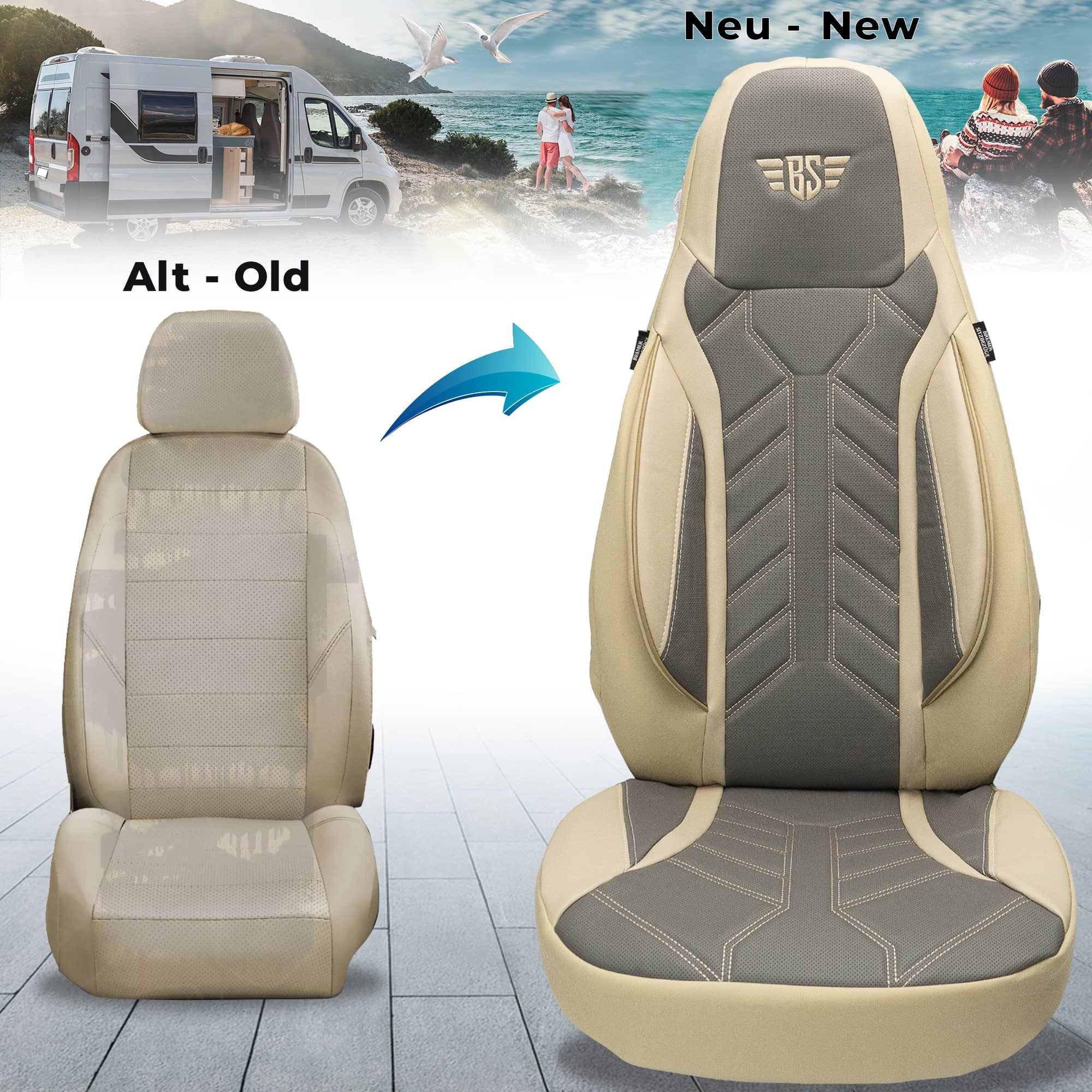 Wohnmobil Sitzbezüge & Schonbezüge für Knaus BOXLIFE PRO / XL Camper Van | Passgenaue Vordersitzbezüge | Teilintegriert, Kastenwagen & Alkoven | Sitzbezug Fahrer & Beifahrersitz