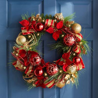 "28"" Pre-Lit Ribbon Wreath by BrylaneHome in Multi Christmas Wreath"