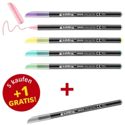 edding Filzstifte 1200 farbsortiert, 5 St. + GRATIS 1 St.