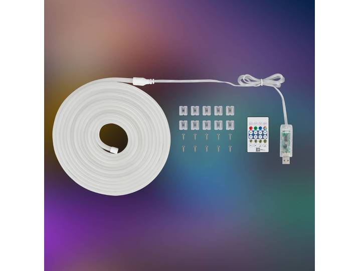 Briloner LED-Flexband RGBIC Neon, weiß, 5 Meter, USB, Musiksensor dimmbar, weiß / opal, für Arbeitszimmer / Büro, Kunststoff, Modern
