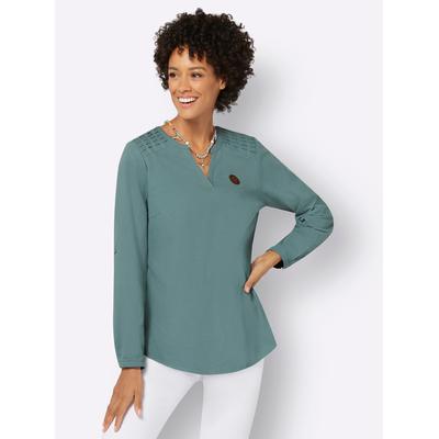 Longbluse CASUAL LOOKS, Damen, Gr. 48, grün (jade), 100% Baumwolle, unifarben, Rundhals, Blusen Longbluse