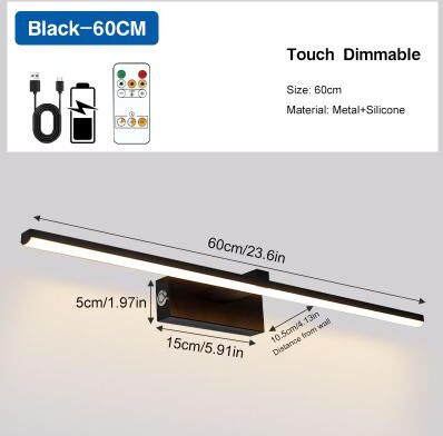 Friendly Fresh Finds Rechargeable LED Picture Light With Remote, Wireless Battery Operated Wall Light, 3 Color Dimmable black 60cm with Battery