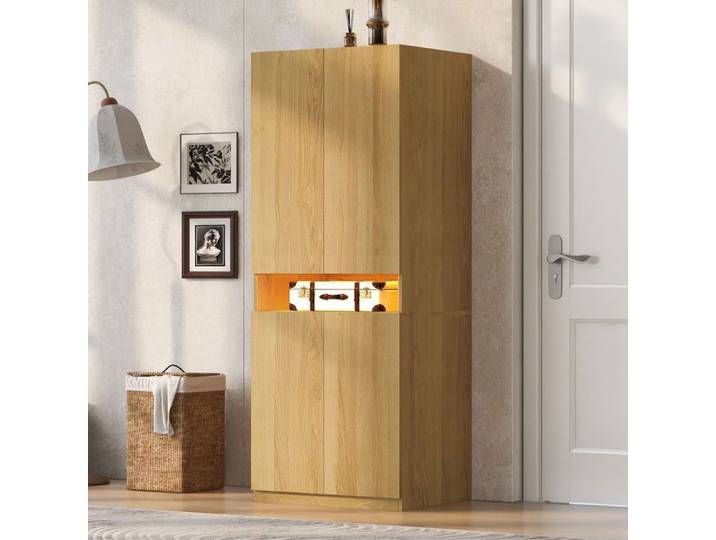 Armoire de chambre 70 × 55 × 180 cm MDF avec étagères éclairées grand espace de rangement et zone pour suspendre les vêtements