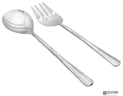 Elyon Tableware Elyon Seldon Reflective Silver Salad Serving Set Indian Artisan-Made Hostess Set Hand-Forged Stainless Steel 2 Pieces