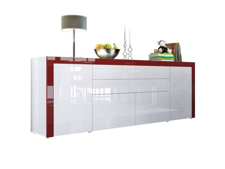 SIDEBOARD La Paz Weiß Hochglanz / Bordeaux Hochglanz