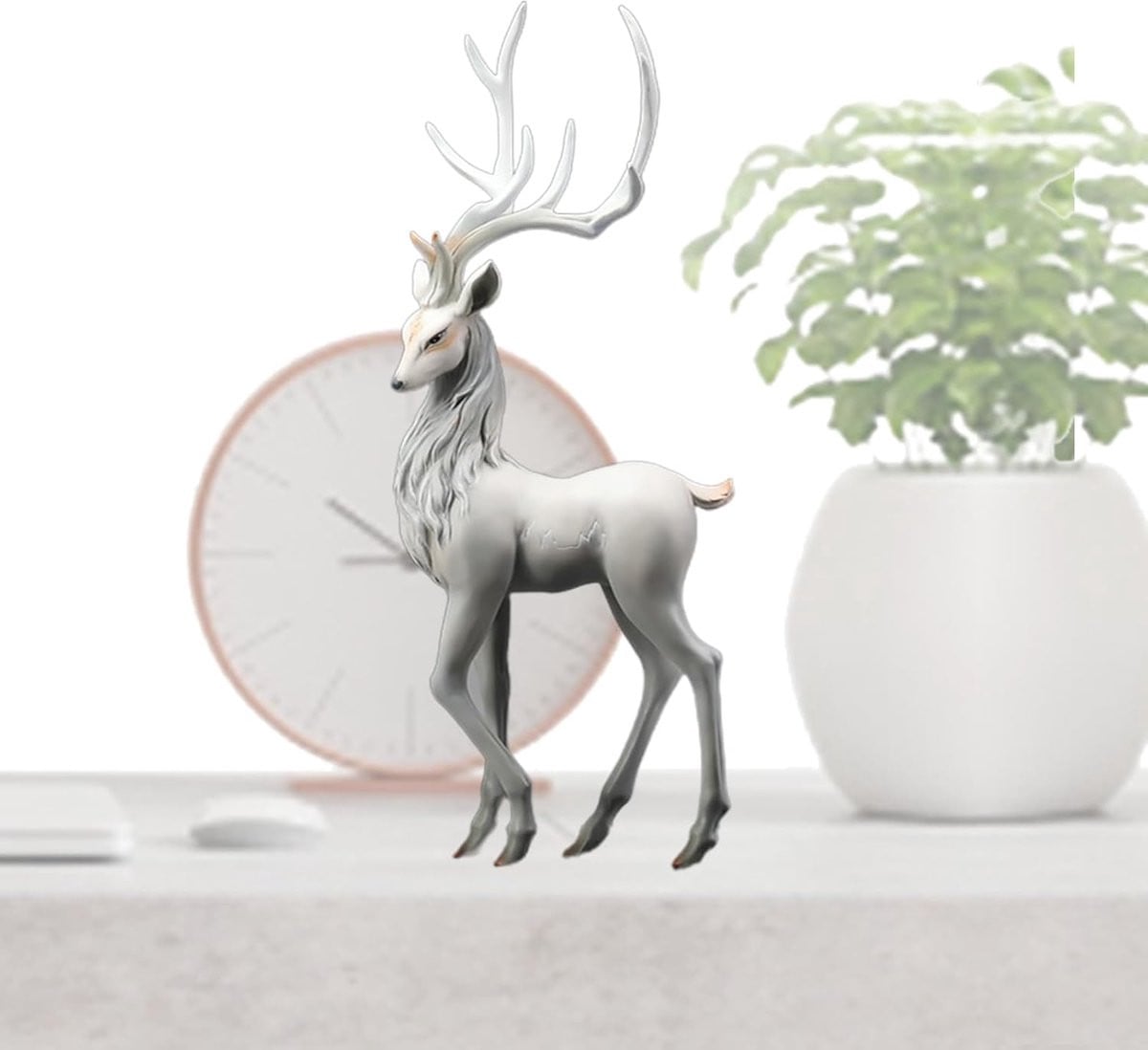 Rendier beeldje Herten ornament Morandi grijs Hoogte: 55 cm
