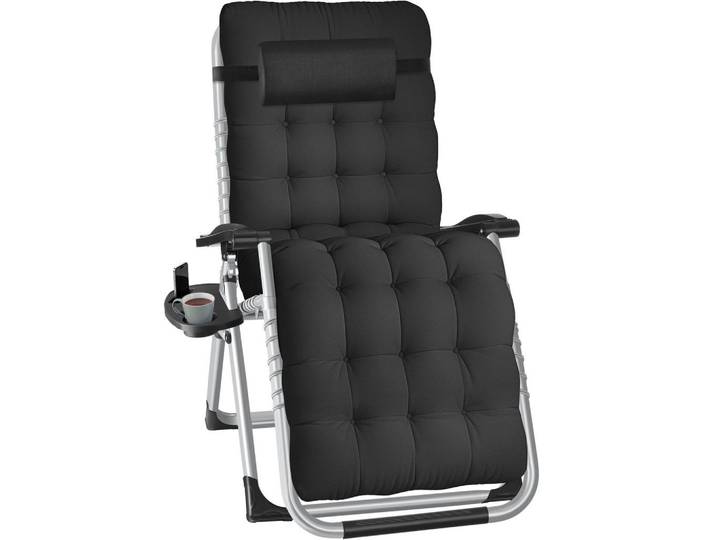 tectake Sonnenliege Cloud, 84 x 168 x 82,5 cm, mit Ablagetisch, schwarz, Schwarz, Kunststoff, 84x103x113 cm, Gartenmöbel, Gartenliegen