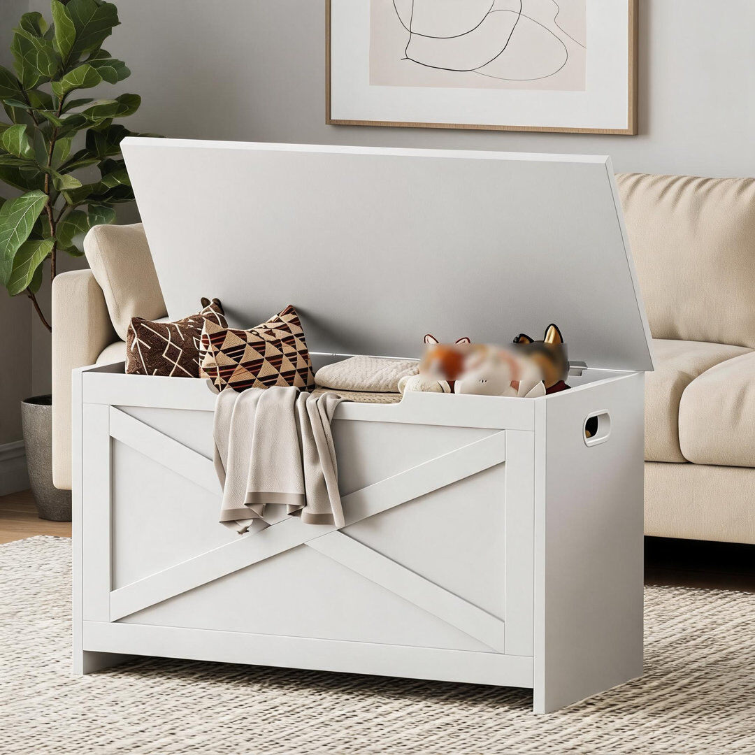 Brambly Cottage 30" Wooden Storage Bench, Flip Top Entryway Shoe Bench with Safety Hinge for Entryway Bedroom Living Room White 45cm H X 76cm W X 40cm D