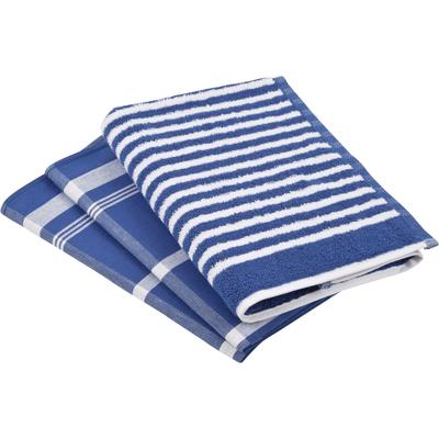Geschirrtuch ROSS "Exclusiv", blau, 3 Stk., 100 % Baumwolle 50 % Baumwolle 50 % Leinen, 100% Baumwolle, 50% Baumwolle, 50% Leinen, Geschirrtücher, Geschirrtuch, 1x Küchen-Frottiertuch (Streifen) und 2 Geschirrtücher (Karodesign)