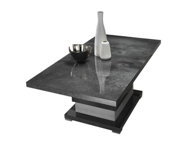 HOFFMAN - Table Basse à Pied Central Gris Aspect Pierre