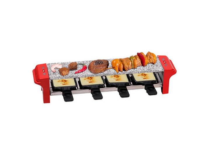 Nouvel Raclette-Grill, Rot, Metall, 28x11x53 cm, antihaftbeschichtete Raclette-Pfännchen, abnehmbare Steinplatte, Ein/Aus-Schalter, Tischgrills & Fondues, Raclette-Grills