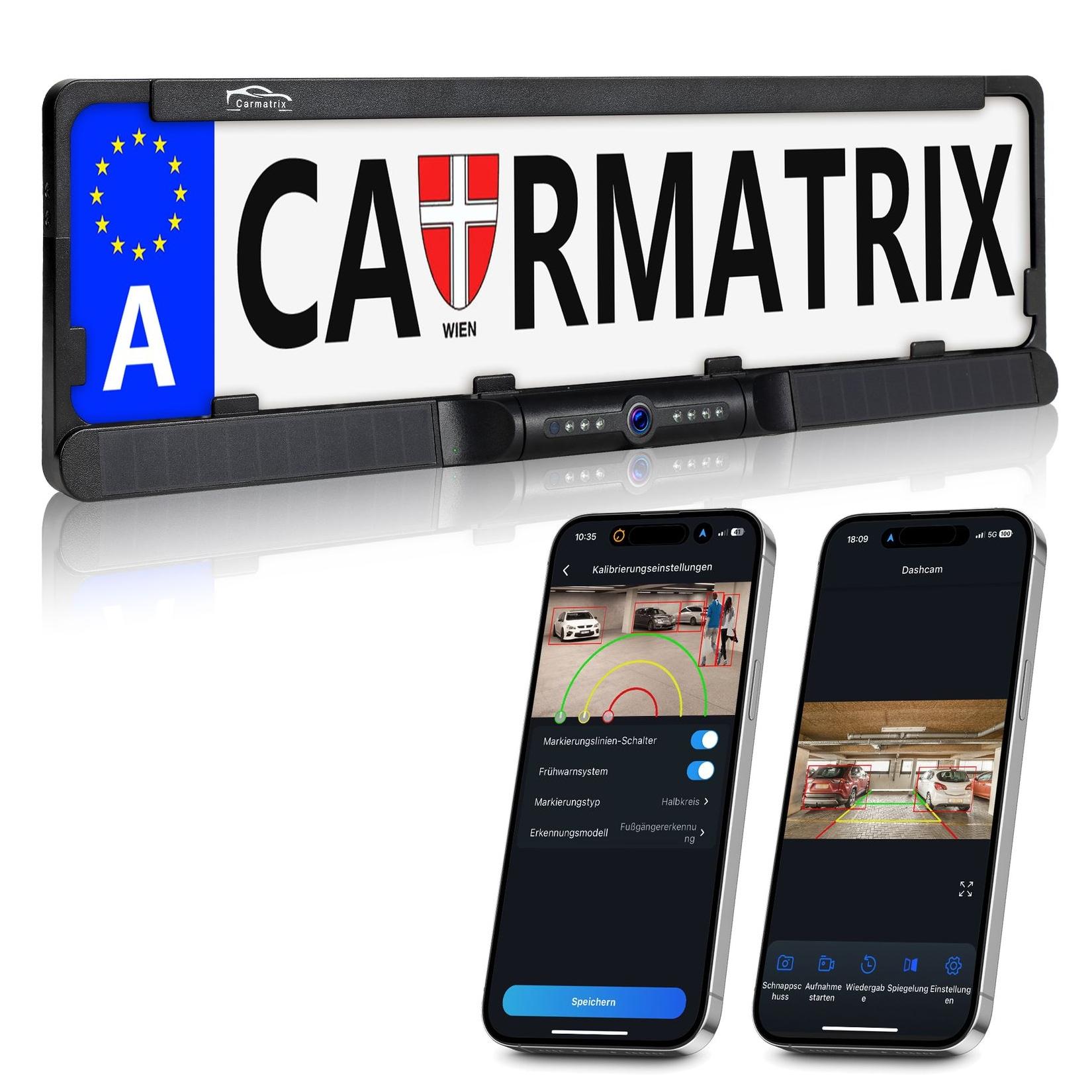 CARMATRIX Solar Auto WLAN Rückfahrkamera KI Personenerkennung