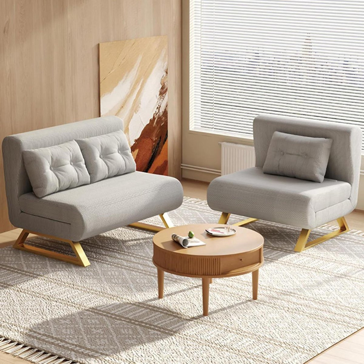 Multifunctionele 3-in-1 slaapstoel en klapstoel als ligstoel in beige, Breedte: 75 cm