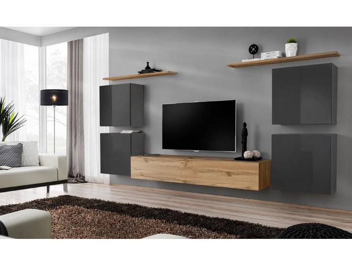 Xlmoebel Wohnwand Luxus 7tlg Designer Wandregal Braun für Wohnzimmer und TV, Made in Europa