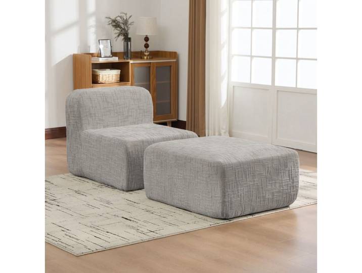 Fauteuil compressé 1 place en chenille grise avec repose-pieds mousse 30D sans montage