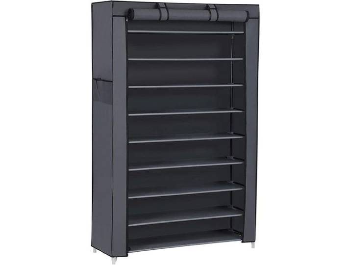 Étagère à Chaussures en Tissu à 10 Niveaux Meuble de Rangement 28 x 88 x 160 cm avec Housse Protection Chaussures Sport Gris