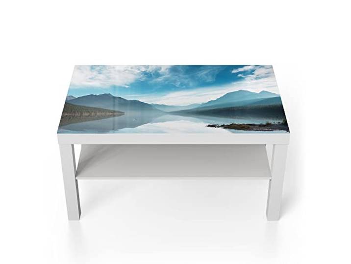 DEQORI Glastisch weiß groß 90x50 cm Motiv Blick über Bowman Lake ausgefallener Beistelltisch aus Glas Hochglanz Couchtisch fürs Wohnzimmer moderner Couch Tisch mit Design