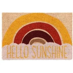 Relaxdays Kokos Fußmatte "Hello Sunshine" Weiß,Gelb,Hellbraun