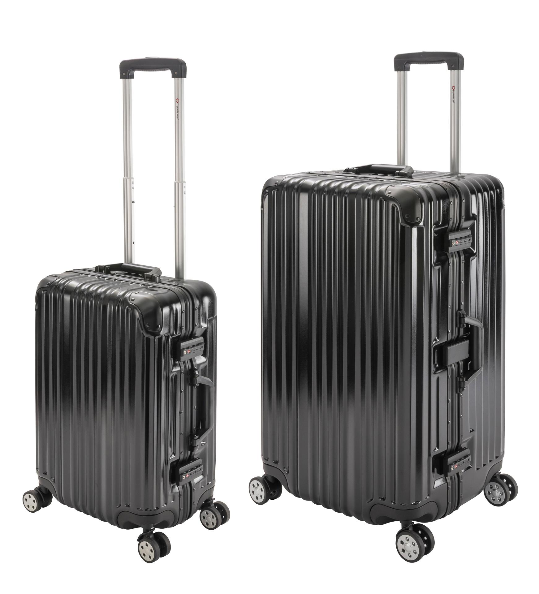 London | 2er Set | Trolleys 4 Rollen | Polycarbonat Hartschale | Alu-Rahmen | Handgepäck + Sport Koffer Trunk