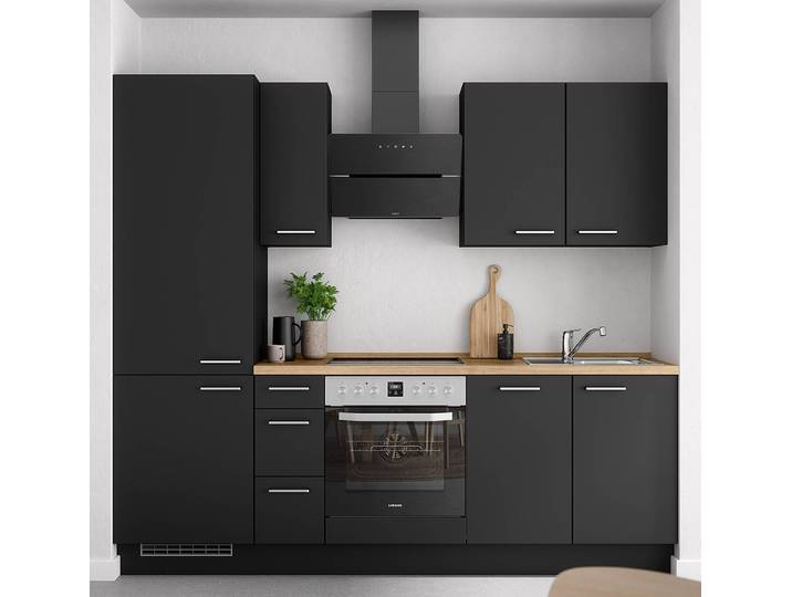Küchenzeile High-Line Touch Variante A 240cm Ausrichtung links Schwarz/Schwarz/Eiche Sierra Dekor AEG