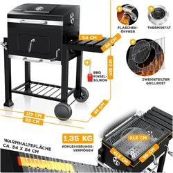 Kesser, Holzkohlegrill, Grill Grillwagen XXL Holzkohlegrill mit Deckel, Rädern (41.50 cm)