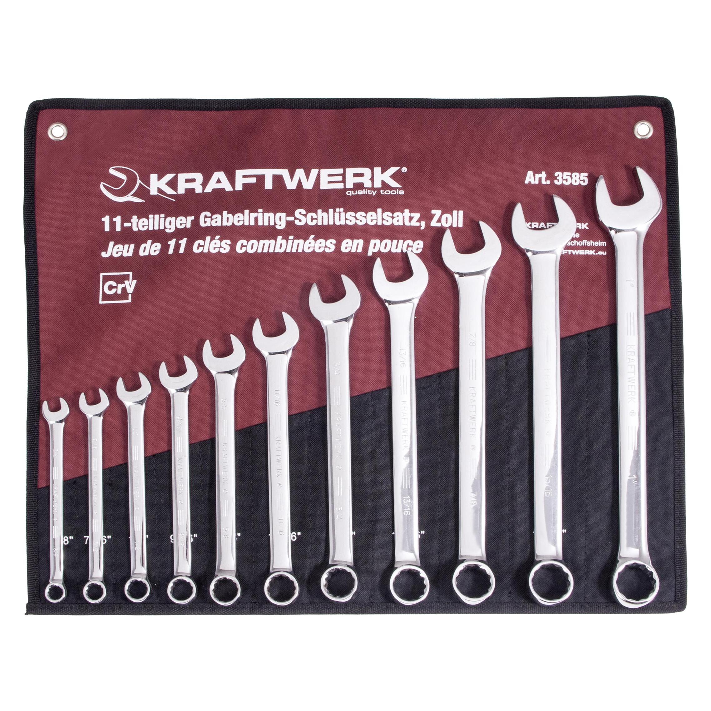 Kraftwerk Gabelringschlüssel (1", 1/2", 11/16", 13/16", 15/16", 3/4", 3/8", 5/8", 7/16", 7/8", 9/16") (3585R)