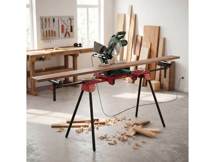 HOMCOM Support Scie à Onglets Portable Pliant Roulettes Extensibles