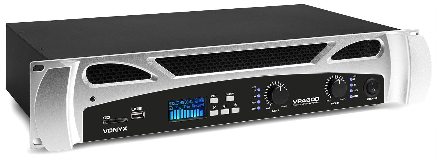 Vonyx VPA600 Amplificateur de sonorisation 2x 300W Lecteur multimédia avec BT - Amplificateurs de puissance bicanaux