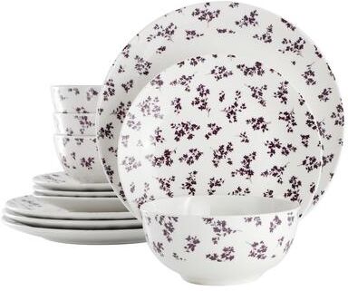 Gibson Home Fine Ceramic 12 Piece Everyday Use Dinnerware Set in Purple
