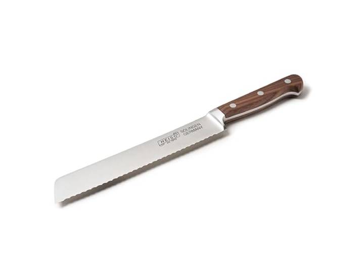 HEISO Brotmesser mit 21cm Klingenlänge, Geschmiedete Brotsäge mit Griff auf Walnussholz, Made in Solingen - Germany
