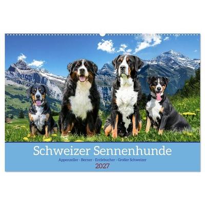 Schweizer Sennenhunde - Appenzeller - Berner - Entlebucher - Große Schweizer (Wandkalender 2027 DIN A2 quer), CALVENDO Monatskalender