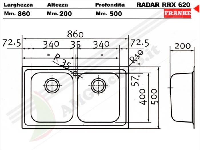 Franke Lavello Lineare Radar Rrx620 2 Vasche-acciaio Inox