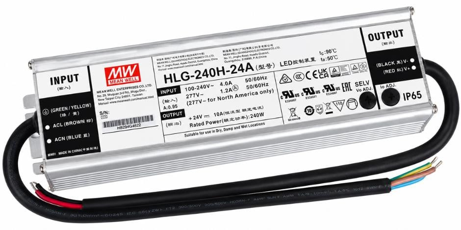 Meanwell HLG-240H-24 LED-voeding - 240 Watt - 24 V - 10 A - IP20