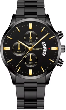 Inspire Essentials Silver Stainless Steel Luxury Quartz Watch black Gold