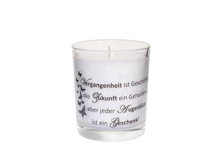 Stumpenkerze HERZOG KERZEN AG Kerze im Glas , weiss (weiß), H:11cm Ø:9,5cm, Kerzen, Stumpenkerze
