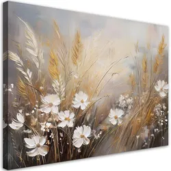 WANDBILD boho beige grasfeldblumen